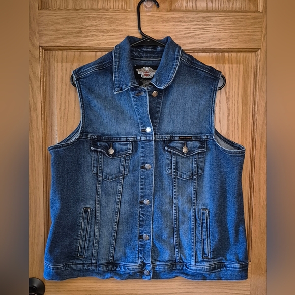 Harley-Davidson Women's 1W (18-20) Blue Embroidered Denim Vest Angel Wings - Picture 2 of 8